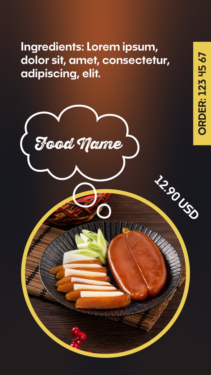 Black Friday Thought Bubble Dish Name Gold Ring Food Story After Effects Template
