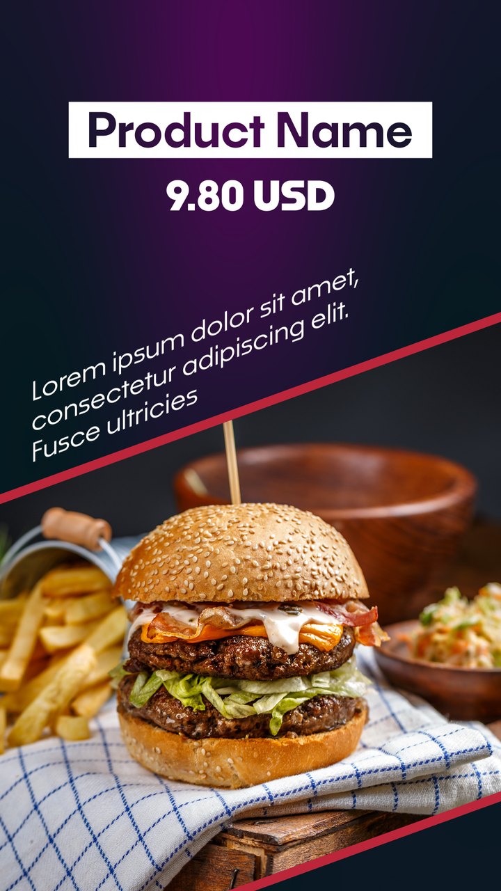 Cyber Monday Diagonal Red Line Burger Photo Food Promo After Effects Template