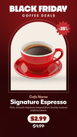 Vertical Black Friday Cafe Menu Sale Stories with Arched Frame Premiere Pro MOGRT