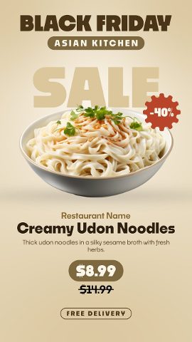 Black Friday Asian Kitchen Vertical Promos with Giant Sale Lettering for After Effects