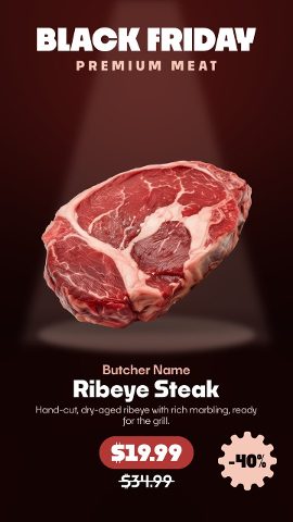 Vertical Black Friday Butcher Shop Sale Stories with Dark Stage Light Premiere Pro Template