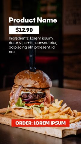 Vertical Burger and Fries Ingredients List Order Bar Premiere Pro MOGRT