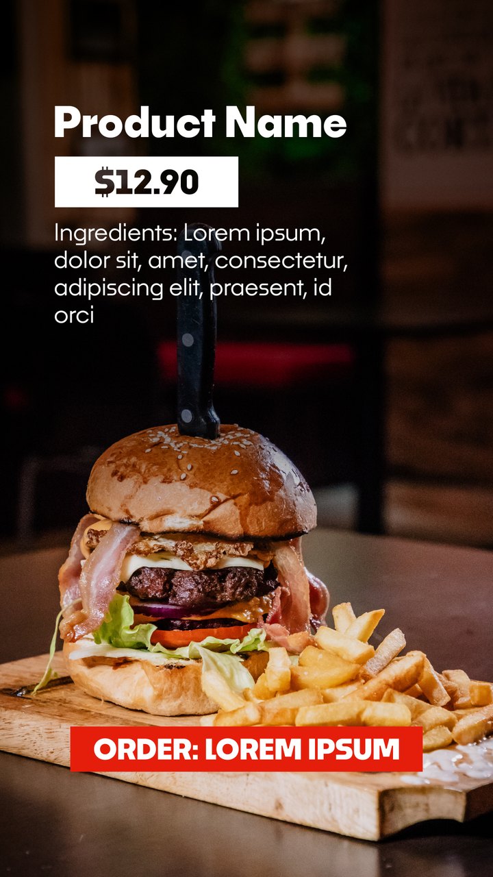 Vertical Burger and Fries Ingredients List Order Bar Premiere Pro MOGRT