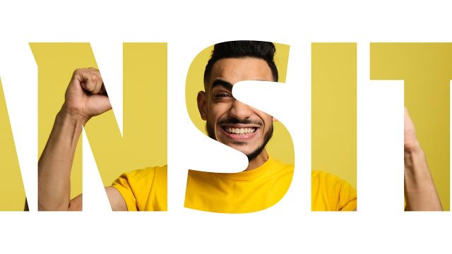 Minimal Animated Text Transitions featuring Yellow Giant Cut Out Letters Template for After Effects