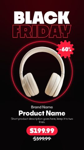Black Friday Product Stories with Glowing Red Arc and Price Box Premiere Pro MOGRT Templates